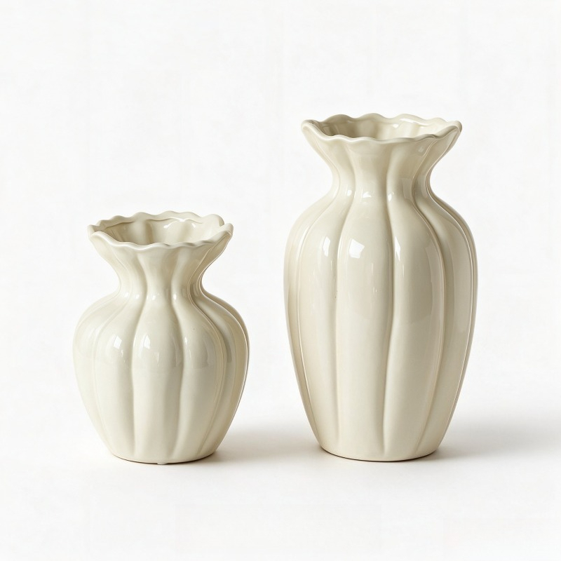 Interior Design Vintage Modern - French Retro Cream Ceramic Vase with