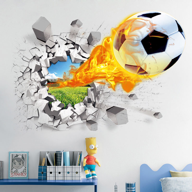 Interior Design Magazine - 3D Football Broken Wall Sticker For