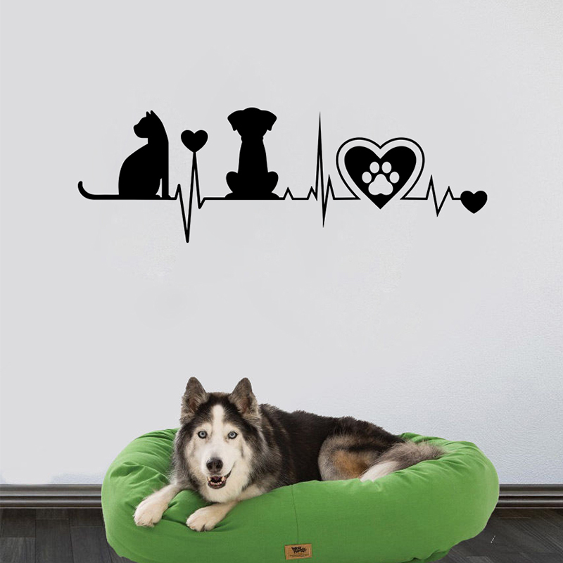 Interior Design Magazine - Dog and Cat Silhouette Heartbeat Vinyl