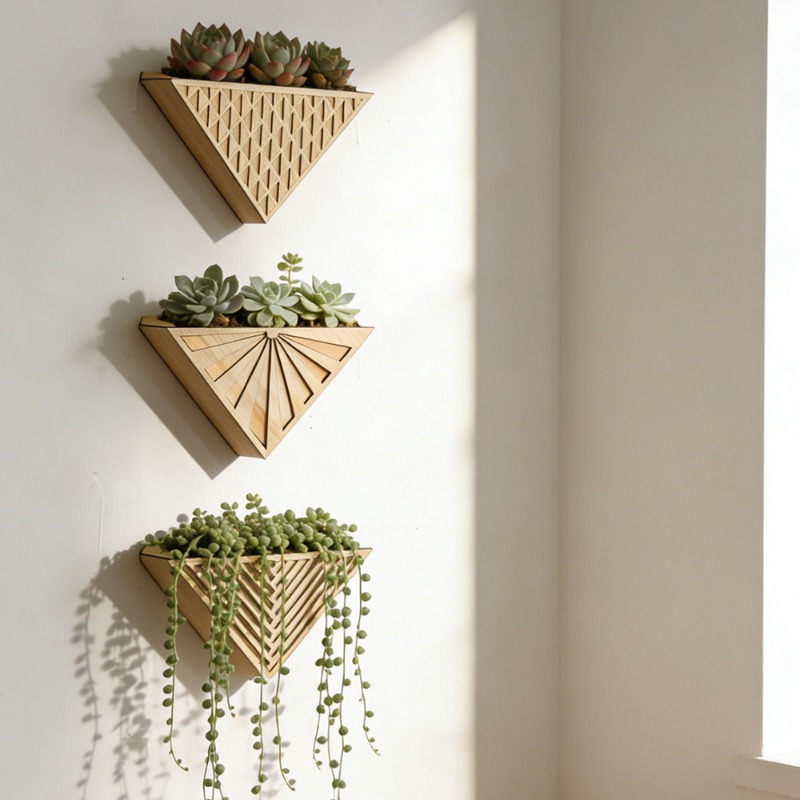 Geometric Shelf Triangle - 1pcs Light Wood Geometric Line Triangle