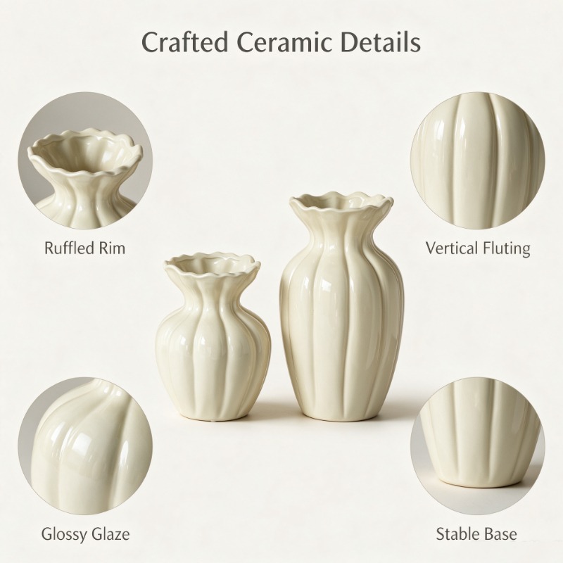 French Retro Cream Ceramic Vas - Interior Design Vintage Modern recension och pris